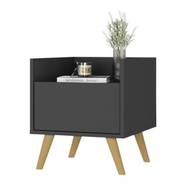 Imagem de Mesa De Cabeceira 40Cm Retrô Multimóveis V4041 Preta/Natural Preto/Nat