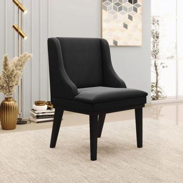 Imagem de Cadeira Decorativa Sala De Jantar Base Fixa De Madeira Firenze Suede Preto G19 - Gran Belo