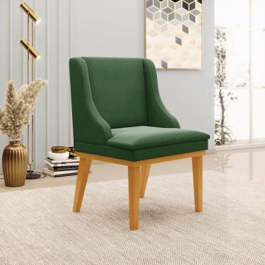 Imagem de Cadeira Decorativa Sala De Jantar Base Fixa De Madeira Firenze Suede Verde/castanho G19 - Gran Belo
