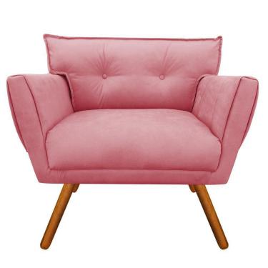 Imagem de Poltrona Anitta Suede Rosê Pés Palito Castanho - D'Rossi