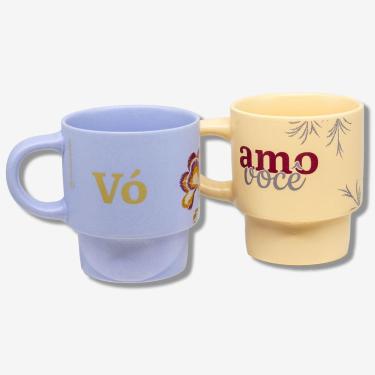 Imagem de Kit Canecas Empilháveis Bordado De Vó – Zonacriativa