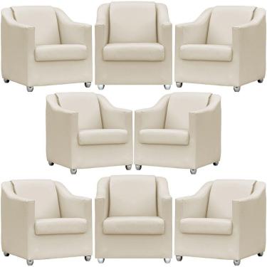 Imagem de Kit 8 Poltronas Mila Corino Cores Pé De Plástico Cromado - Bege Corino