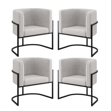 Imagem de Kit 04 Poltronas Lua Sala Decorativa Base de Ferro Black Cor:bege