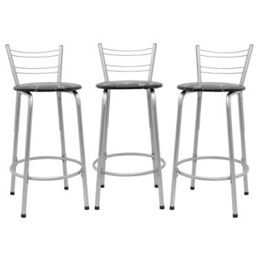 Imagem de Kit 3 Banquetas Flórida 60cm Estrutura Prata Ideal Cozinha Gourmet Área de Lazer Piscina Balcão Bancada Bistro Bar (Assento Floral Preto)