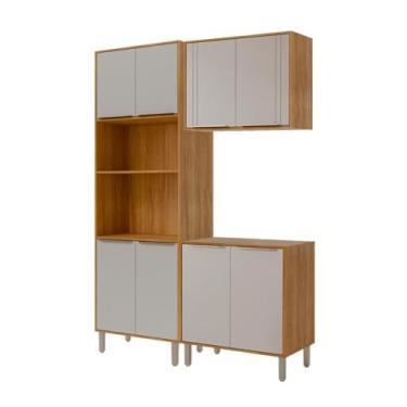 Imagem de Armário de Cozinha Aurea com Torre Quente 150 cm 8 Portas Cinamomo/off White