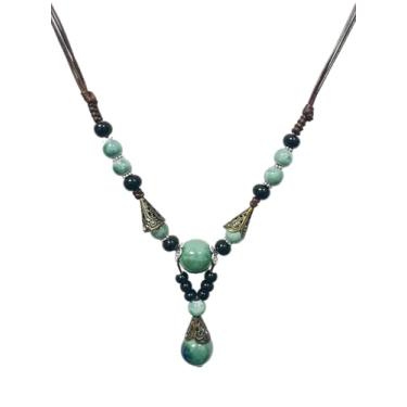 Imagem de CaChnTyche Colar vintage boêmio longo, com contas de cerâmica, colorido, étnico, hippie, acessórios, declaração de nativo americano, boêmio, joia fashion de verão para mulheres, Cerâmica, porcelana e