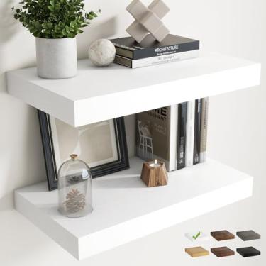 Imagem de Prateleiras flutuantes de 61 cm para parede, conjunto de 2, prateleiras de banheiro de grão de madeira de 30 cm D com suportes invisíveis, fácil instalação, prateleiras de armazenamento de madeira