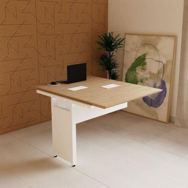 Imagem de Mesa Escrivaninha 90cm Auxiliar Plataforma de Acoplar com Caixa de Tomada para Escritório Corporate Macadâmia / Branco