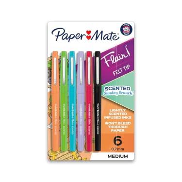 Imagem de Paper Mate Canetas perfumadas Flair, ponta média, 0,7 mm, barril sortido, tinta sortida, pacote com 6 canetas
