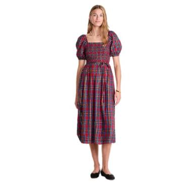 Imagem de vineyard vines Vestido midi Ellen manga bufante, Natal Tartan Mred, GG