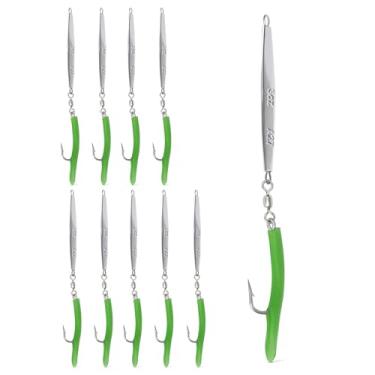Imagem de UMT Pacote com 10 A27 85 g Cape Cod Diamond Jig Chrome, Borracha Verde Teaser 6/0 Gancho Mustad Personalizado – para Atum, Stripers, Bluefish e Robalo