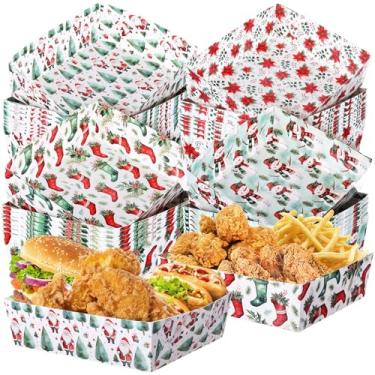 Imagem de Zhehao Pacote com 36 bandejas de comida de papel de Natal de 2,3 kg grandes bandejas de nacho para servir comida de natal suprimentos de festa de Natal tigela de lanche descartável para decorações de