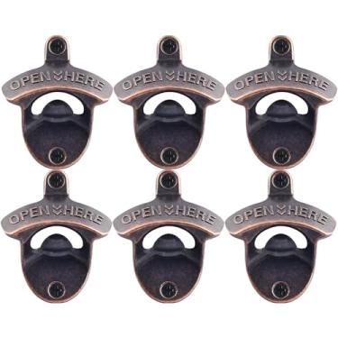 Imagem de HAIICEN Abridor de tampa de garrafa de cobre antigo, inoxidável, abridor de cerveja vintage montado no poste aberto aqui (6 pacotes)