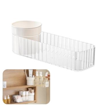 Imagem de Organizador de armário de remédios, organizador de maquiagem estreito empilhável com suporte de pincel, prateleiras de armário de espelho para cozinha, armário de banheiro, balcão, penteadeira