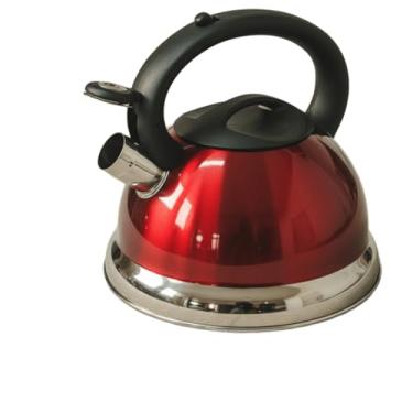 Imagem de Chaleira de Aço Inox Azul - Dourada - Prata - Vermelha com Apito e Fundo Triplo para Fogão de Indução (Vermelha)