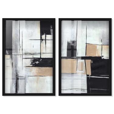 Imagem de Conjunto de 2 painéis de geometria neutra de luxo Shadowbox Print Wall Art por Art Remedy, moldura branca, 28 x 40 cm