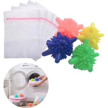 Imagem de Kit 4 Sacos para Lavar Roupas + 4 Bolas Tira Pelos | Saquinhos Protetores para Máquina de Lavar – Roupas Íntimas, Sutiãs e Roupas Delicadas | Malha Resistente Tamanho M e G