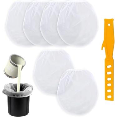 Imagem de 6 sacos de filtro de tinta, 14 litros, tinta branca e filtro líquido com faca de plástico balde coador de malha fina saco de filtro de tinta para pintura hidropônica jardinagem