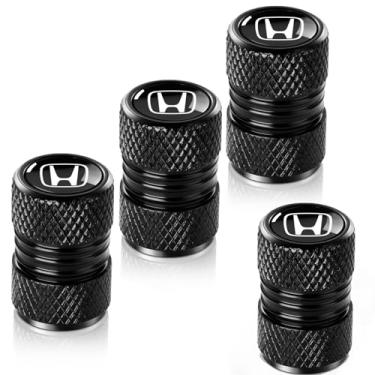 Imagem de Tampas de haste de válvula de pneu para Honda Accord Civic Fit CRV Pilot EX CR-V EX-L tampas de ar de roda de carro de metal tampas de haste de válvula automotiva acessórios 4 peças pretas