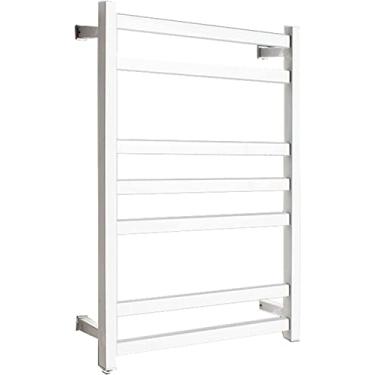 Imagem de WYUYIWH Aquecedor elétrico de toalhas radiador de banheiro cromado aquecido reto, 600 x 825 mm, prateleiras de secagem aquecida com interruptor (branco)
