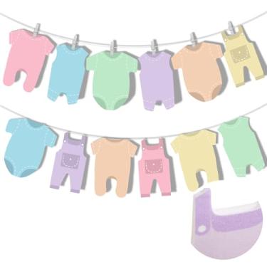 Imagem de Solsew Macaron Guirlanda de feltro para chá de bebê neutro, 12 peças, body, varal, faixa, roupa de chá de bebê, decorações de guirlanda para gênero, revelação de boas-vindas, artigos de festa de