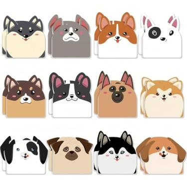 Imagem de Kawaii Cat Sticky Notes Pacote com 12 - Blocos de notas de animais fofos a granel para presentes veterinários, material escolar de escritório, abas de diário e lembrancinhas de festa (Cão de desenho