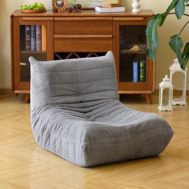 Imagem de N&V Sofá Fireside – Cadeira moderna sem braços de meados do século com tecido de veludo cotelê macio premium, almofada de espuma de pelúcia para sala de estar, quarto e escritório (cinza claro)