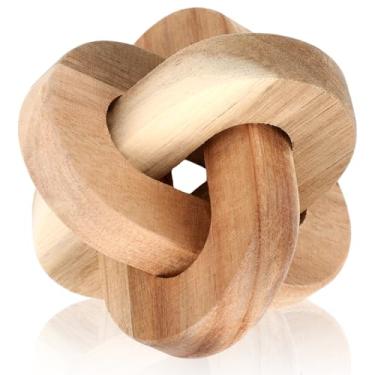Imagem de Yalikop Decoração de nó de madeira de acácia com 3 elos – decoração de mesa de centro esculpida à mão, decoração de elos de corrente boho, prateleira moderna, objetos rústicos para casa, sala de estar