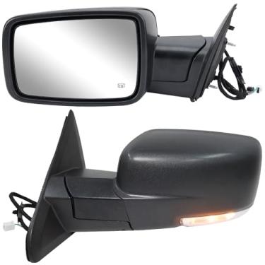 Imagem de Espelho lateral esquerdo do motorista compatível com Dodge Ram 1500 2500 3500 2013-2018 retrovisores com sensor de temperatura de luz de seta, vidro elétrico dobrável aquecido, preto-12 pinos