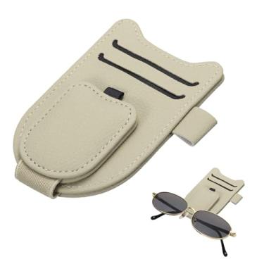 Imagem de HARFINGTON 1 peça suporte de óculos de sol para carro, suporte magnético de couro, viseira universal, clipe de óculos de sol, acessórios de carro, interior para cartões de bilhete de óculos, marrom