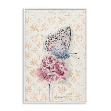 Imagem de Stupell Industries Borboleta e flor sobre padrão branco emoldurado, arte giclée, design por Cady Driver, 24 x 16