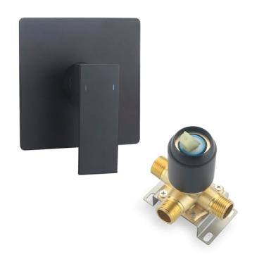 Imagem de COXOVAY Válvulas de chuveiro de banheiro montagem na parede função única kit de acabamento de válvula de manípulo de chuveiro de latão único quadrado preto kit de chuveiro e alça de válvula áspera