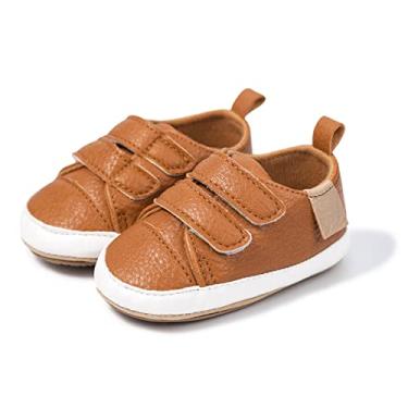 Imagem de Sapatos para bebês meninos e meninas, sapatos de berço para primeira caminhada, sola de borracha antiderrapante, mocassins para recém-nascidos, Marrom, 12-18 Months Toddler