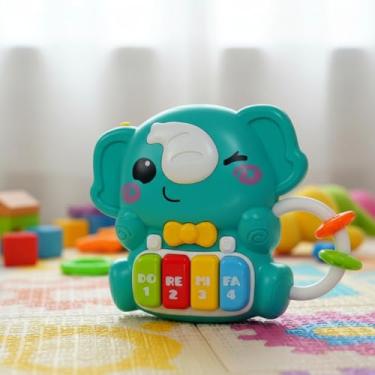 Imagem de Piano Elefante Infantil Baby Toy Musical Com Luz E Som Brinquedo Educativo Sensorial Bebê + 18M (Azul)