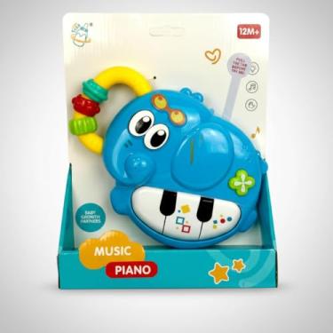 Imagem de Brinquedo Piano Musical Bebê Elefante Com Sons Luzes Sensorial Educativo Infantil Presente +12M (Azul)