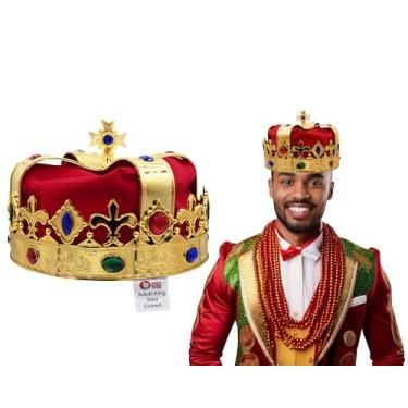 Imagem de Nicky Bigs Novelties Coroa de Rei Real para Adultos - Chapéu de Baile de Princesa Príncipe Real - Acessório de Fantasia de Halloween para Cosplay Ouro/Vermelho, Tamanho Único