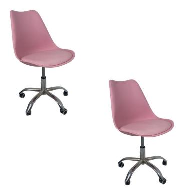 Imagem de Kit 2 Cadeiras Office Base Cromada Com Rodizio Giratória Saarinen Rosa