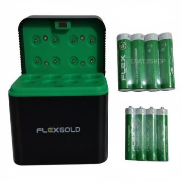 Imagem de Carregador de Pilhas AA AAA Flexgold Tipo Caixa para Pilhas Recarregáv