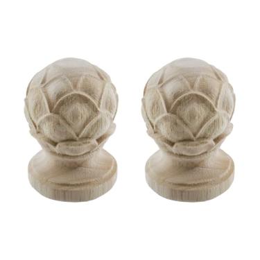 Imagem de HEVSTIL Pacote com 2 acabamentos decorativos de madeira (9 x 5,6 cm) - tampas de extremidade de varão de cortina rústica - Espiras de madeira torneadas inacabadas para postes de cama, topos de mastro
