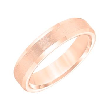 Imagem de Brilliant Expressions Aliança de casamento masculina de carboneto de tungstênio – Anel central escovado em tom de ouro rosa de 5 mm com bordas chanfradas polidas, perfil plano, ajuste confortável