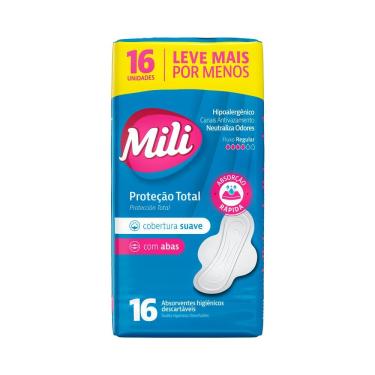 Imagem de Absorvente Mili Proteção Total Cobertura Suave com Abas 16 Unidades