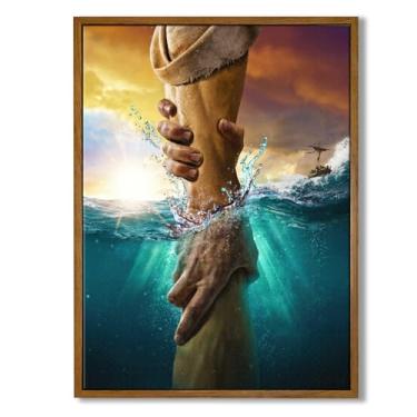 Imagem de Arte de parede Jesus Cristã emoldurada 30,5 x 40,6 cm - Mão de Deus, arte de parede, arte em tela, pintura de Jesus, imagens para parede, religiosa, cristã, decoração de parede