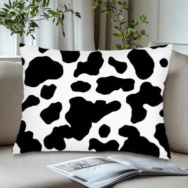 Imagem de Capas de almofada com estampa de vaca 50 x 66 cm, capas de almofada padrão ocidental, preto, branco, couro de vaca estampado, fronha com fecho de envelope, capa de almofada decorativa para cama, sofá