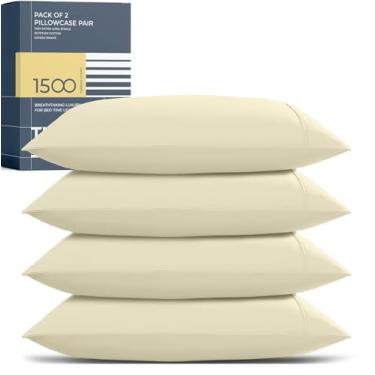 Imagem de THREAD SPREAD Capas de travesseiro 100% algodão egípcio king size pacote com 2 - capas de travesseiro de cetim de 1500 fios luxuosas, macias e sedosas, respiráveis e refrescantes, serve para