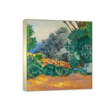Imagem de BMZFYBS Famosa imagem de paisagem de arte de parede - impressões em tela - canto do jardim - pintura com moldura prateada para sala de estar banheiro decoração de casa 30 x 35 cm 12 x 13 polegadas