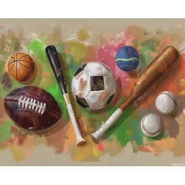 Imagem de VNUIEHG Kit de pintura por números para equipamentos esportivos, pintura por números, faça-você-mesmo, pinturas de desenho em acrílico, arte para adultos, iniciantes, 40,6 x 50,8 cm