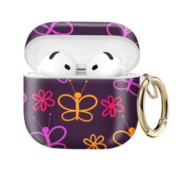 Imagem de Capa protetora compatível com AirPod 4 com chaveiro dourado para AirPods de quarta geração de 2024. Capa protetora de fone de ouvido sem fio à prova de choque, poeira (linhas borboleta)