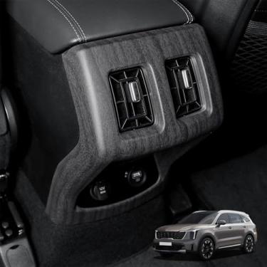 Imagem de Tampa da moldura da saída de ar CA do assento traseiro do carro ABS 2ª fileira de saída de ar guarnição da capa anti-chute compatível com acessórios Kia Sorento 2021-2025 MQ4 (grão de madeira)