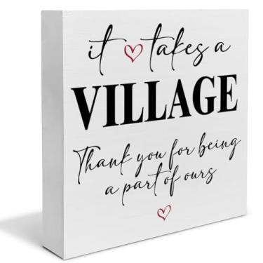 Imagem de Presentes de agradecimento para mulheres e homens, presentes de agradecimento para professores e colegas de trabalho, It Takes a Village Thank You Gift Placa de caixa de madeira decoração de mesa de