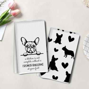 Imagem de 2 peças de toalhas de cozinha fofas para cães, toalha de mão de chá super absorvente, panos de prato de microfibra para secar pratos, toalhas de waffle para cozinha, banheiro, presentes para amantes